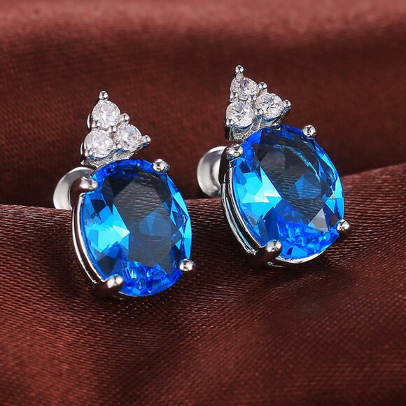 Beautiful Big Colorful Oval CZ Pure Romantic Stud Earring For Women, HA4267 - Picture 1 of 2